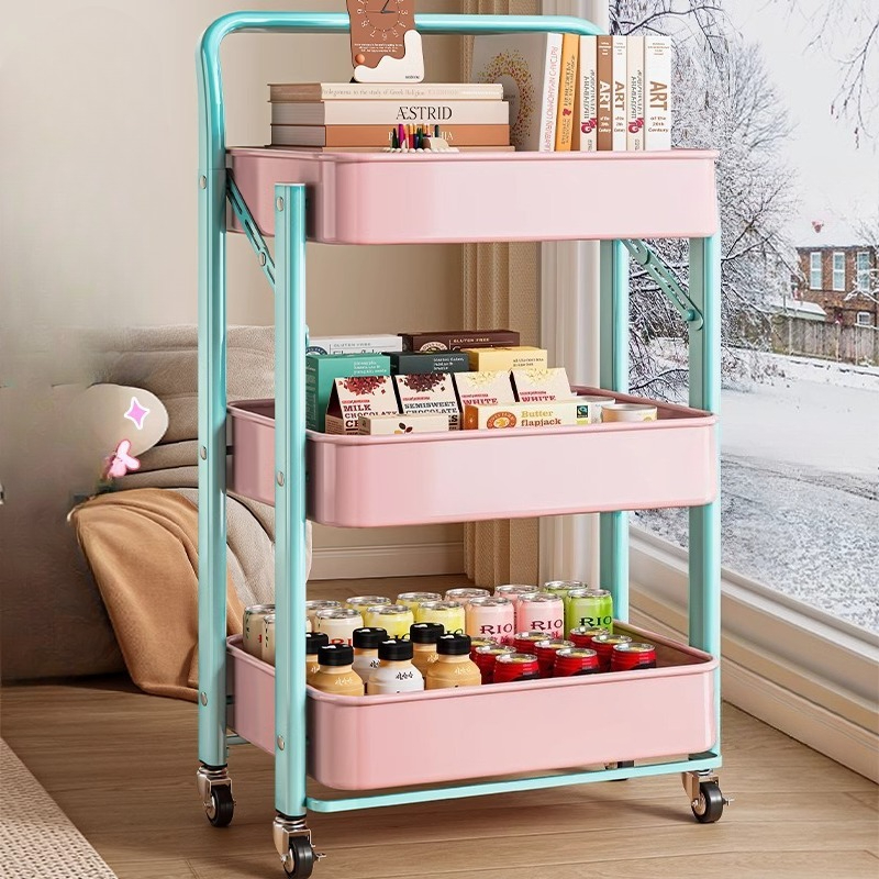 Book Cart Rolling - 折りたたみ式多層ローリングトロリーポータブル収納カートホイールオーガナイザーカートキッチンホーム寝室書籍スナック家具