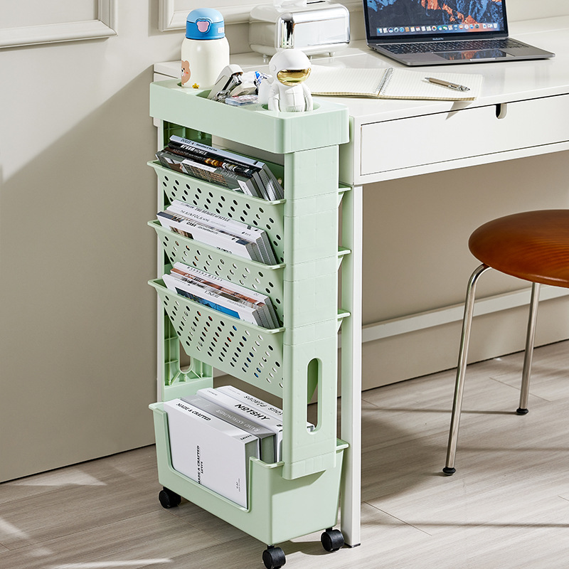 Book Cart Rolling - デスク下ローリング収納カート、デスクサイドブックスタンド、モバイル狭いスペースオーガナイザー、ホームベッドルームスタディコーナー本棚