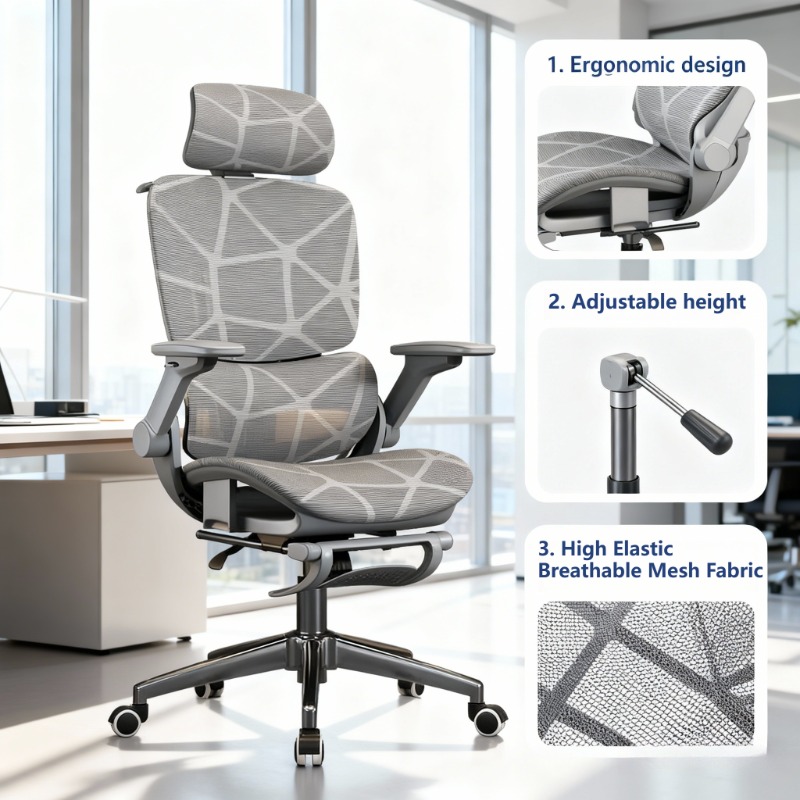 Office Furniture Zone - エアタイタン フルメッシュ オフィスコンピューターゲーミング人間工学に基づいた3ゾーンランバーサポート付き学生用デスクチェア、優れた通気性デザイン