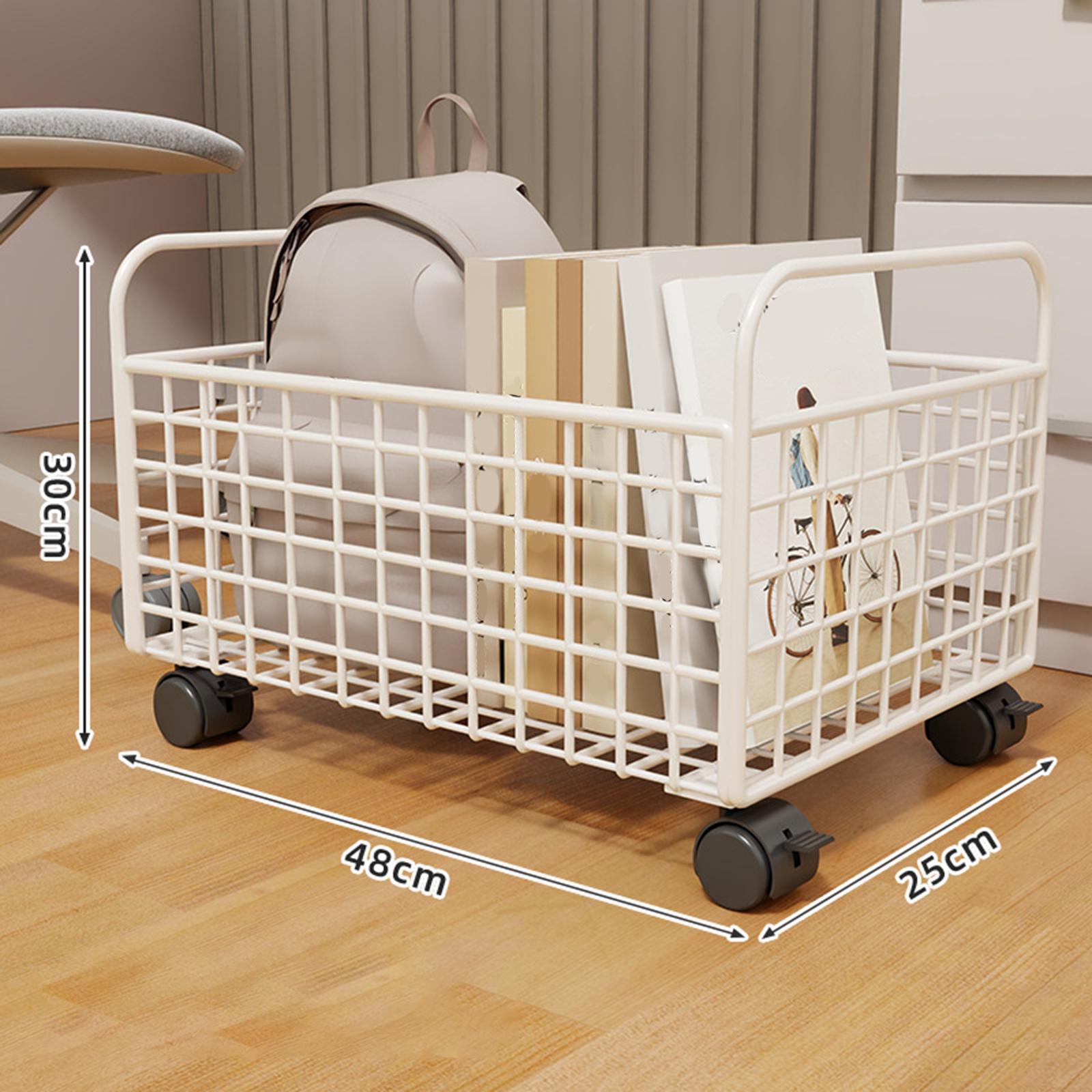 Book Cart Rolling - 回転式ユーティリティカート、金属製メッシュ収納ビン、机下ブック収納バスケット、キッチン用