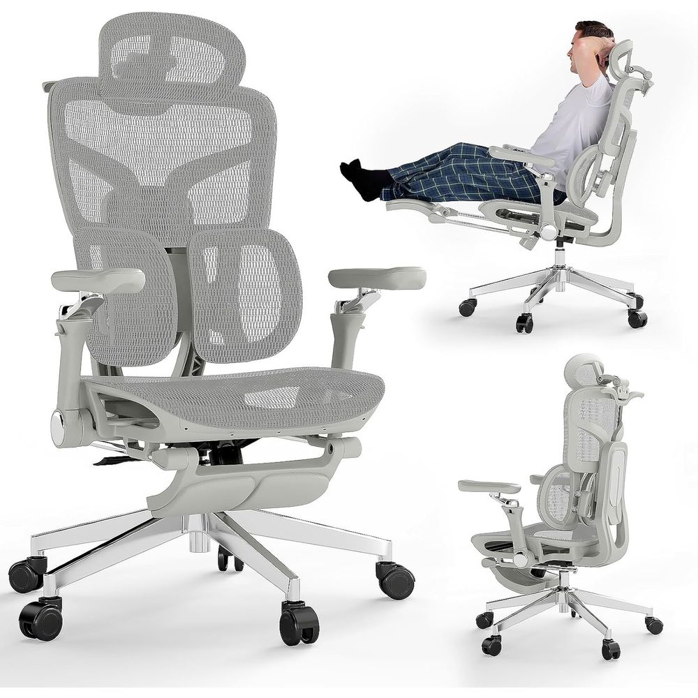 Office Furniture Zone - 人間工学に基づいたオフィスチェア（フットレストとランバーサポート付き） | 6Dアームレスト、3Dリクライニング、2ゾーンランバーサポート、ビッグ＆トール、ハイバック、スイベル