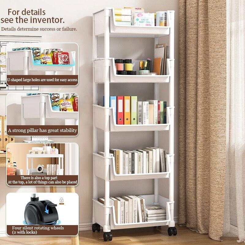 5層式ホワイト自立型安定ローリングプラスチック収納カート（ホ - Book Cart Rolling のレビューと価格