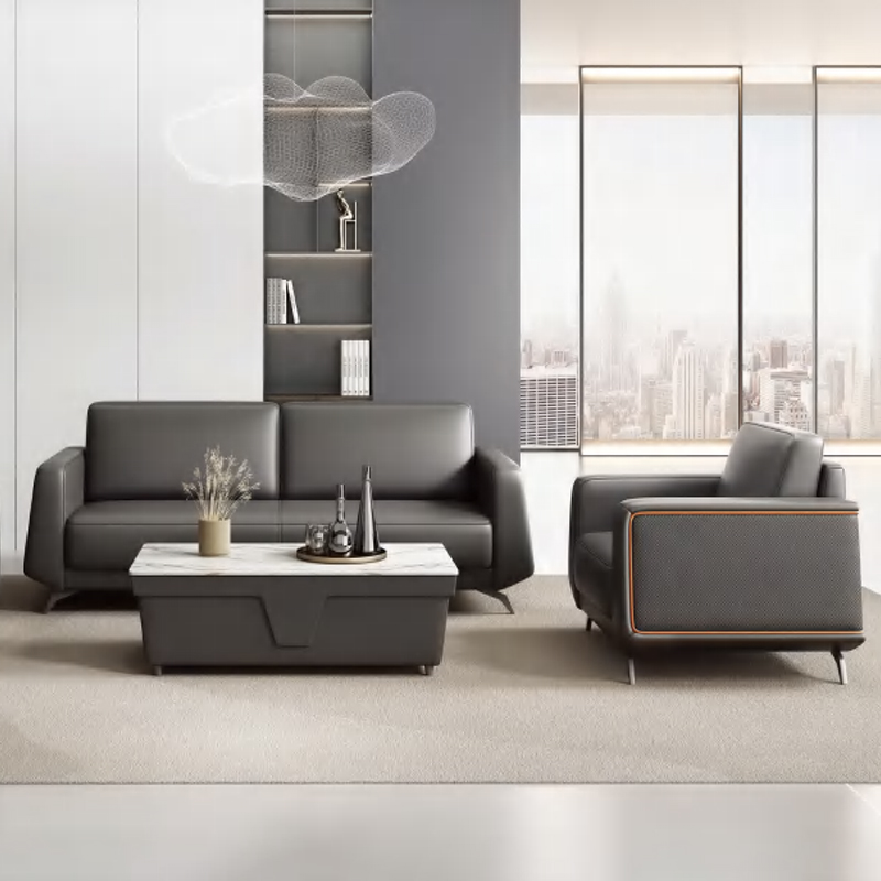 モダンな新型高級レザーオフィスソファセット、ティーテーブル付 - Office Furniture Luxury のレビューと価格