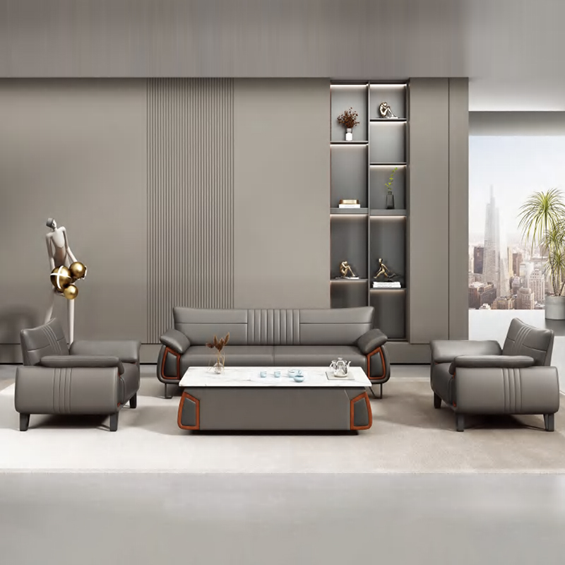 モダンな新型高級レザーオフィスソファセット、ティーテーブル付 - Office Furniture Luxury のレビューと価格