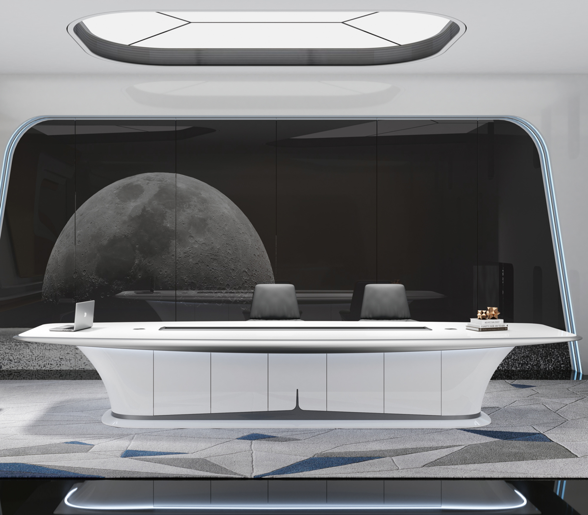プレミアム現代木製ホワイトSF風LED会議テーブルトップ、高 - Office Furniture Luxury のレビューと価格